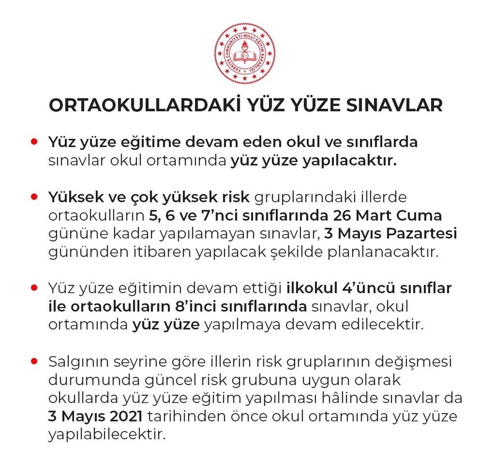 Ortaokullarda yüz yüze sınavlar ne zaman yapılacak? (MEB'den açıklama) - 1