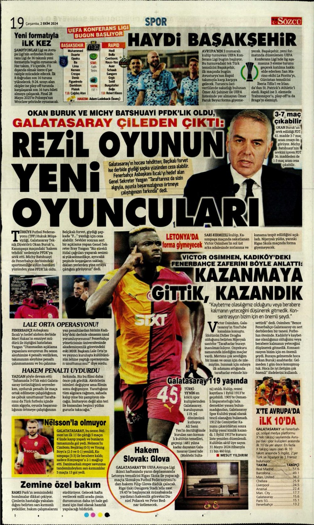 "Bir Mourinho klasiği" (2 Ekim 2024 spor manşetleri) - 12