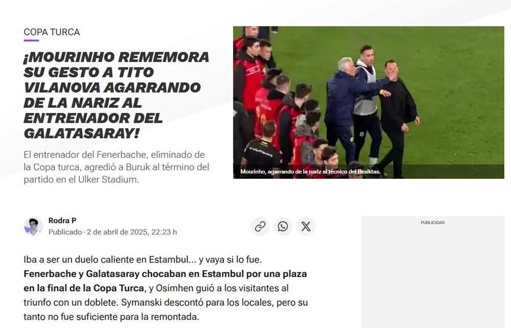 Mourinho'nun Okan Buruk'a hareketi dünya basınında - 3
