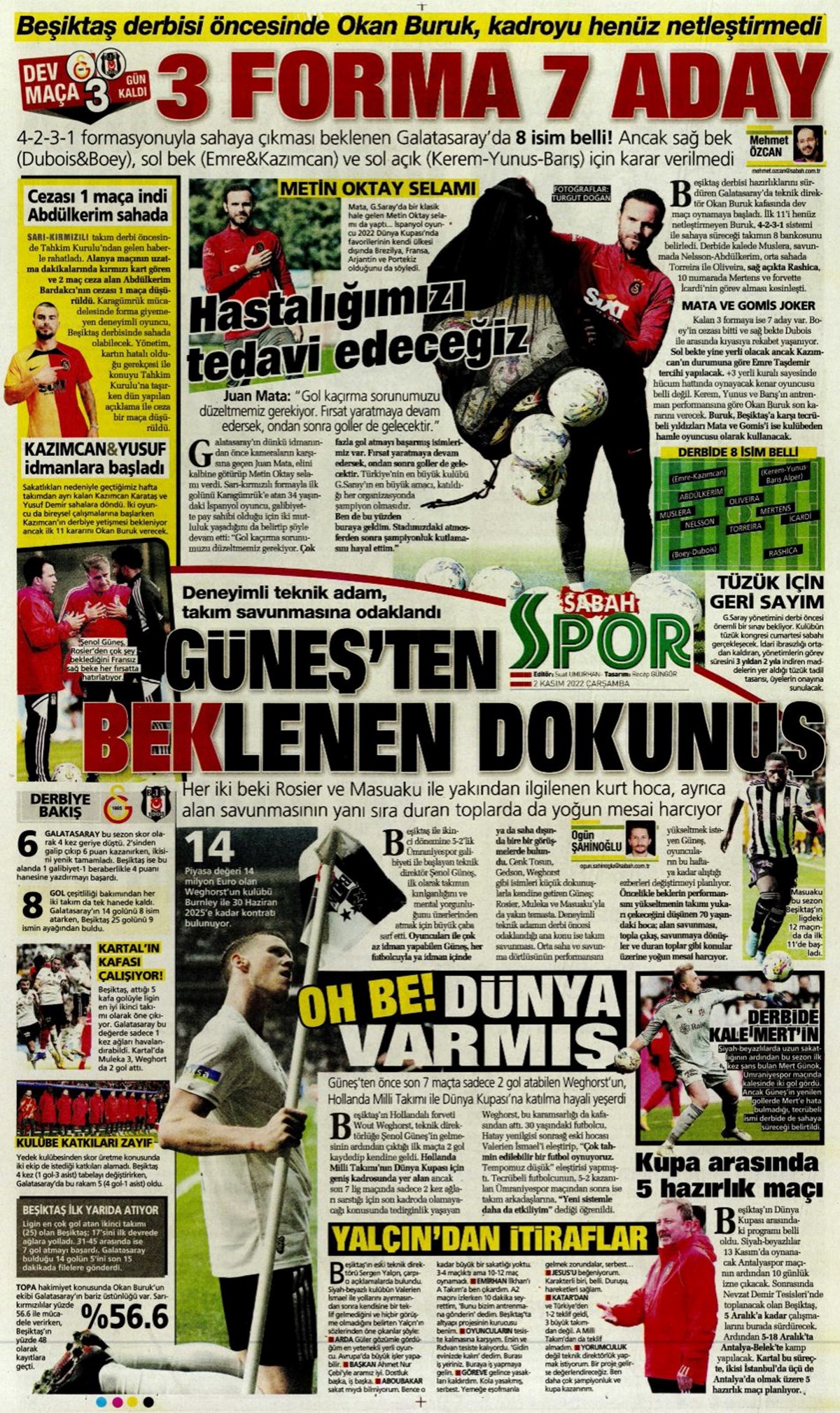 Günün spor manşetleri (2 Kasım 2022)