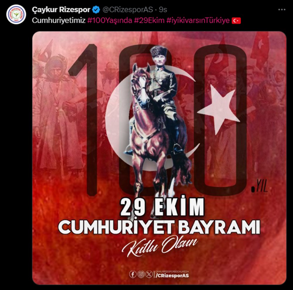 Süper Lig takımlarından 29 Ekim Cumhuriyet bayramı mesajı - 14