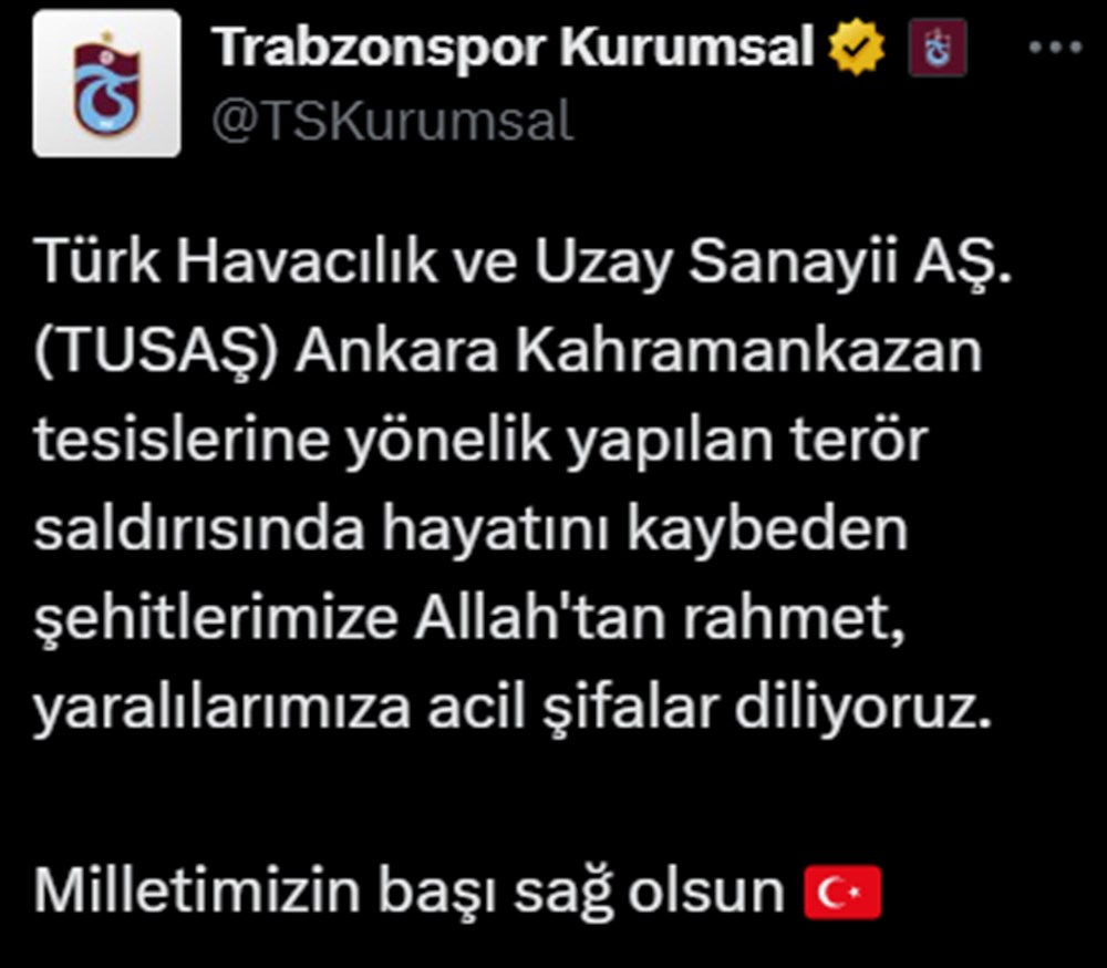 Dört büyük kulüpten TUSAŞ saldırısı sonrası açıklama - 4