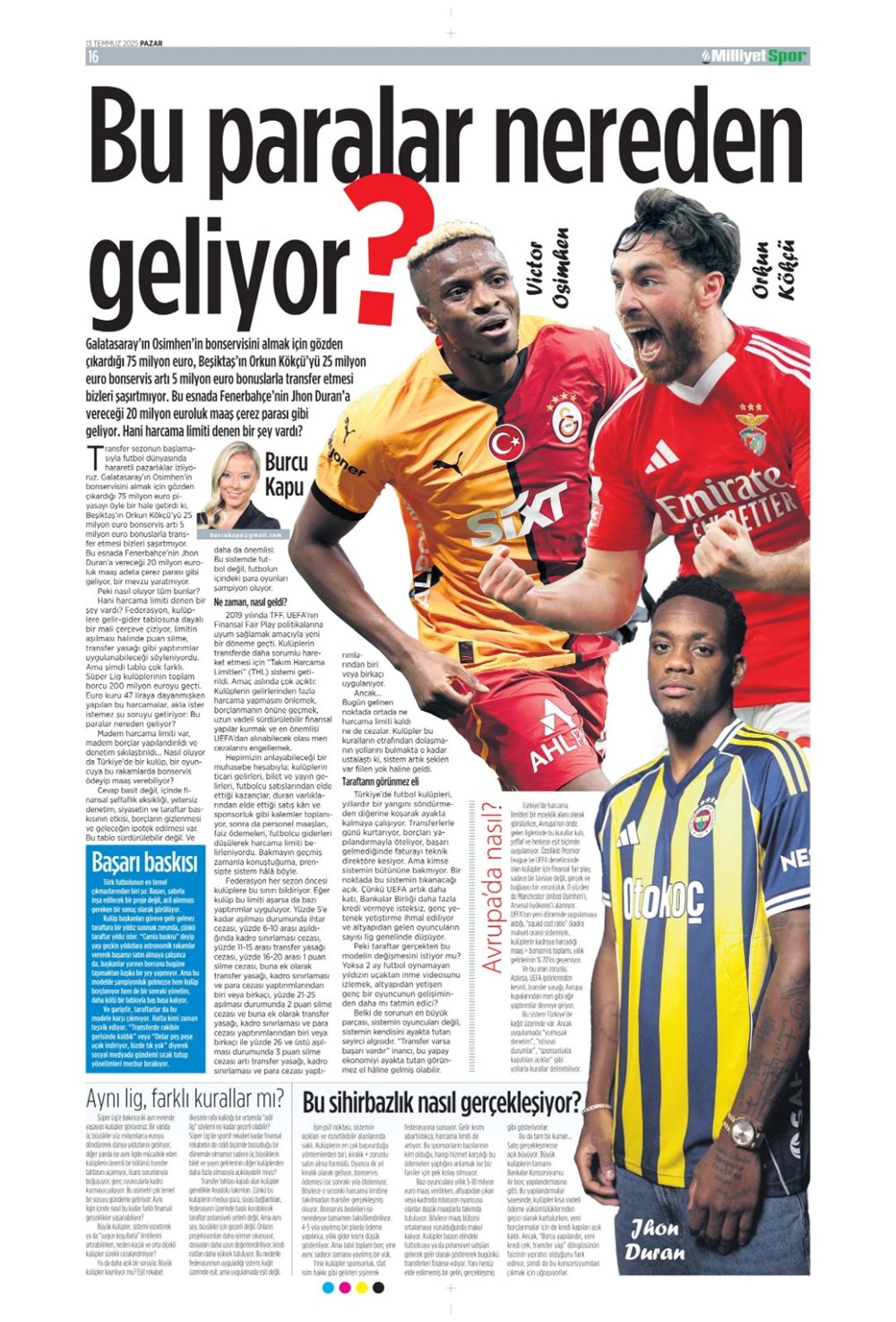 "Transfer şov" (13 Temmuz 2025 spor manşetleri) - 11
