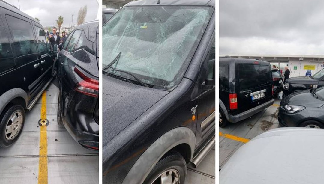 Arabalı vapurda korku dolu anlar: Dalgalar araçların camlarını kırdı