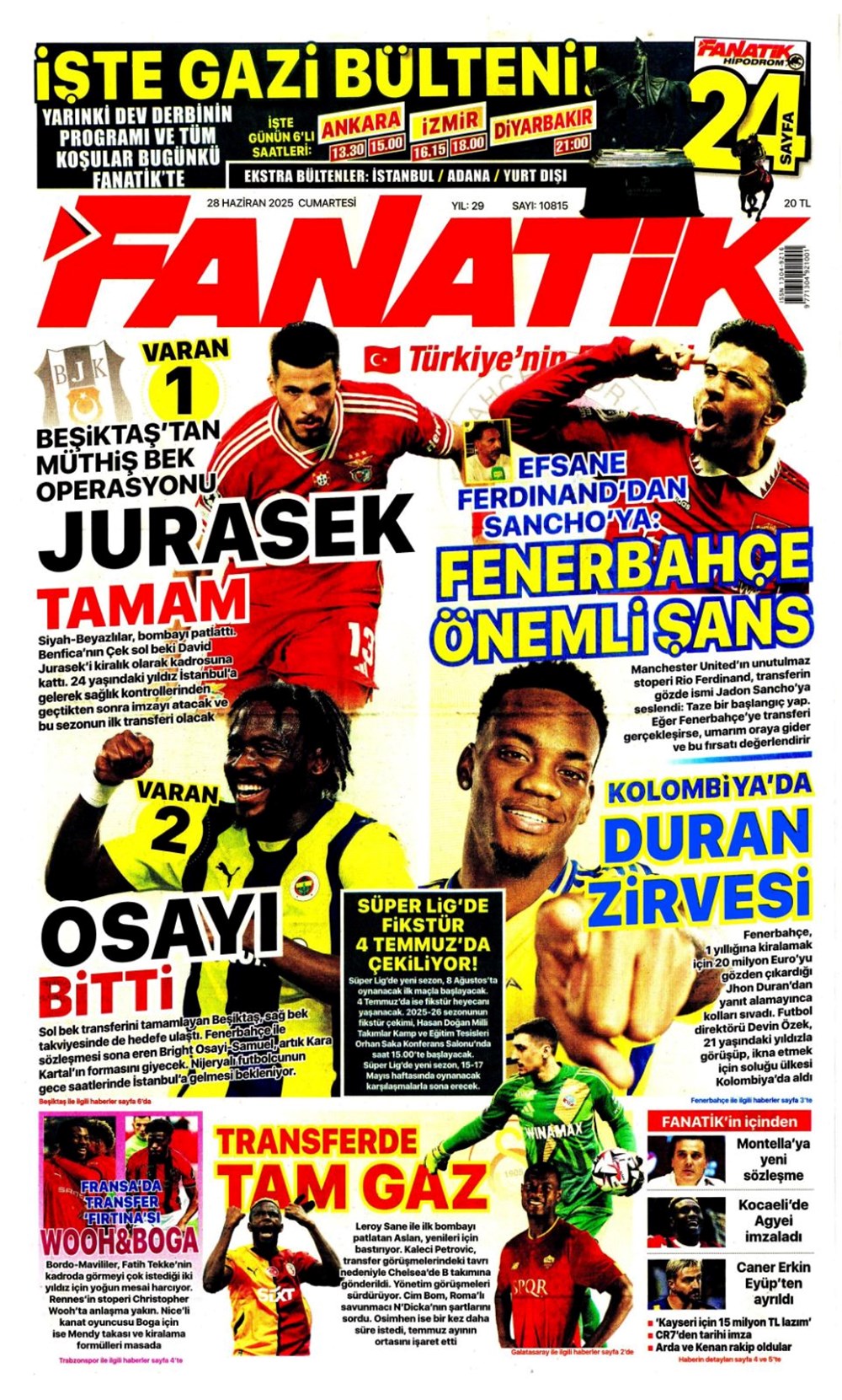 "Kolombiya seferi" (28 Haziran 2025 spor manşetleri) - 1
