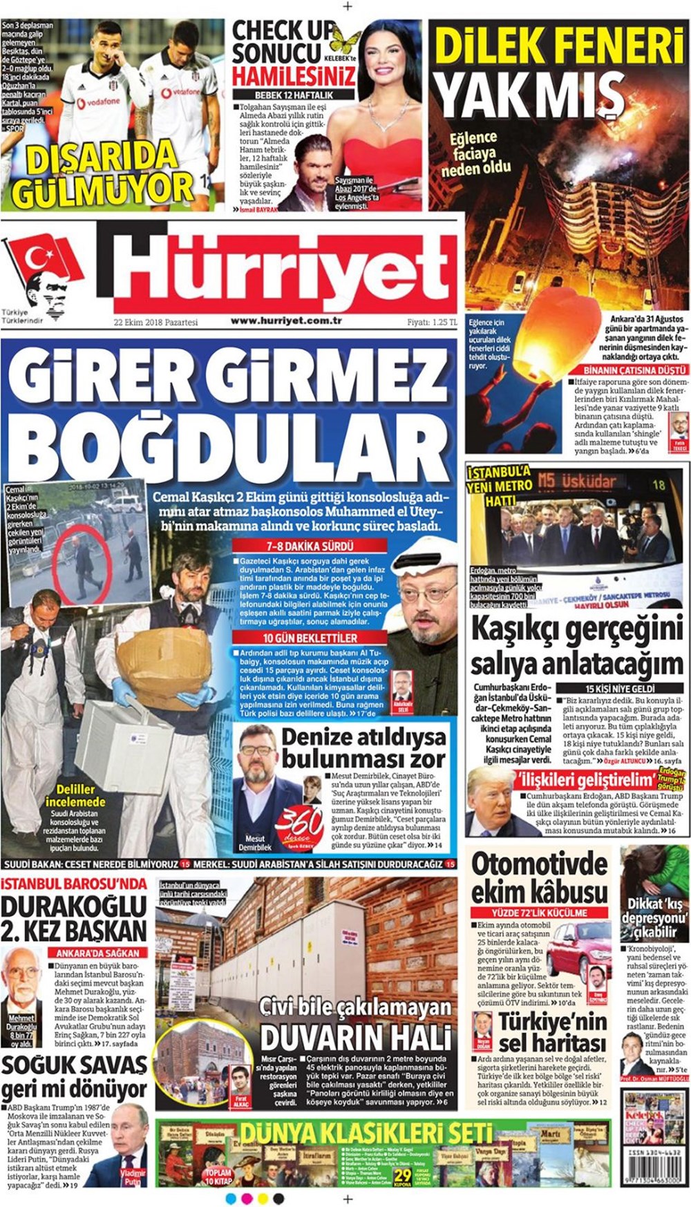 Günün gazete manşetleri 22 Ekim 2018 Son Dakika Türkiye Haberleri