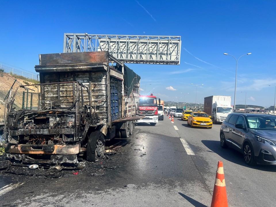 Pendik TEM Otoyolu'nda sebze yüklü kamyon alev alev yandı - 1