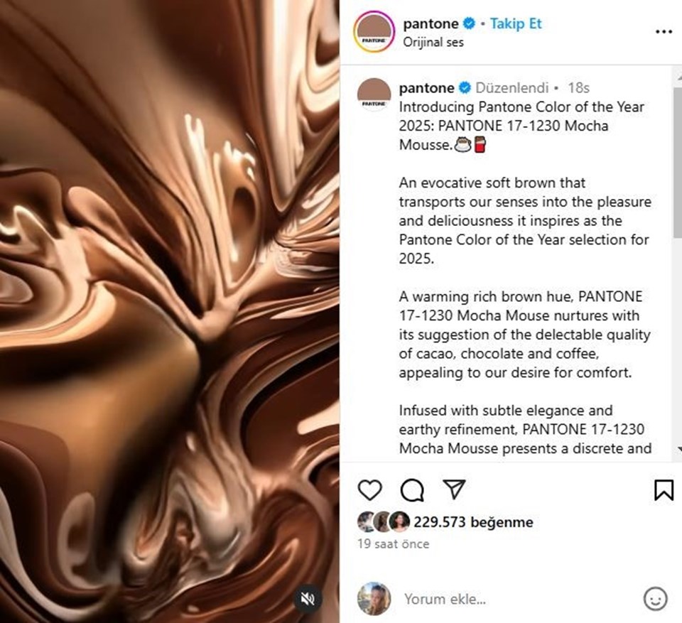 Pantone 2025’in rengini açıkladı: Mocha Mousse - 1