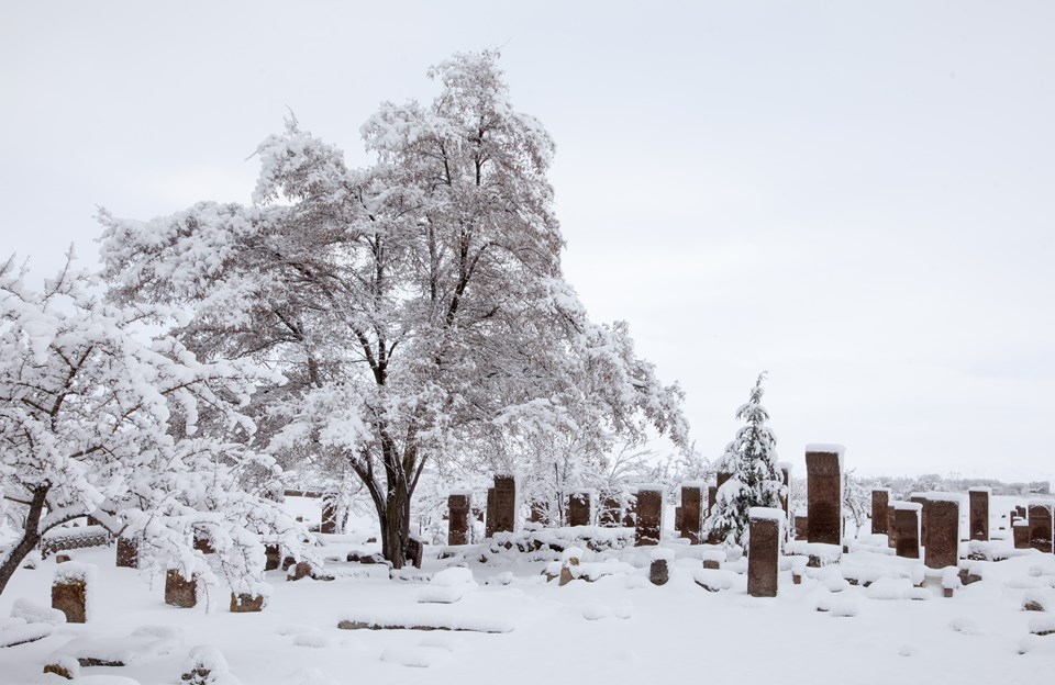 Ahlat'taki Selçuklu Meydan Mezarlığı karla kaplandı - 1