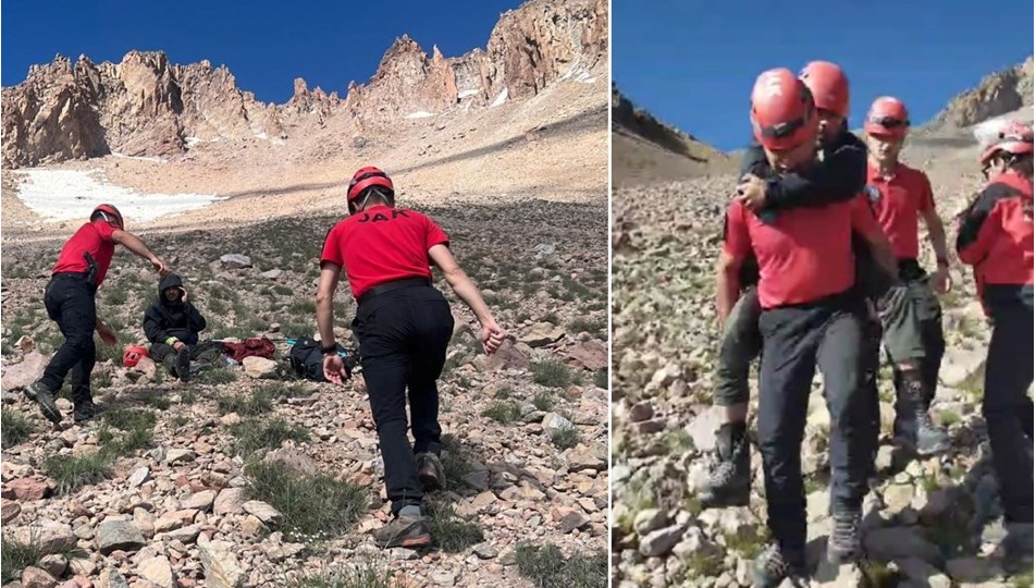 Erciyes Dağı'nda yaralanan dağcılar kurtarıldı: Jandarma sırtında taşıdı