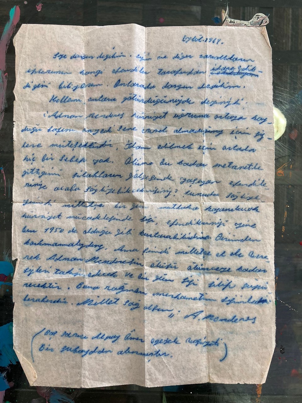 Adnan Menderesin 1961de Yazdığı Son Mektubu Satışta