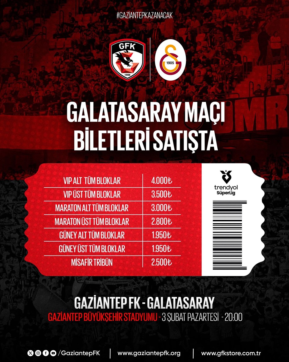 Gaziantep FK-Galatasaray maçı biletleri satışta - 1