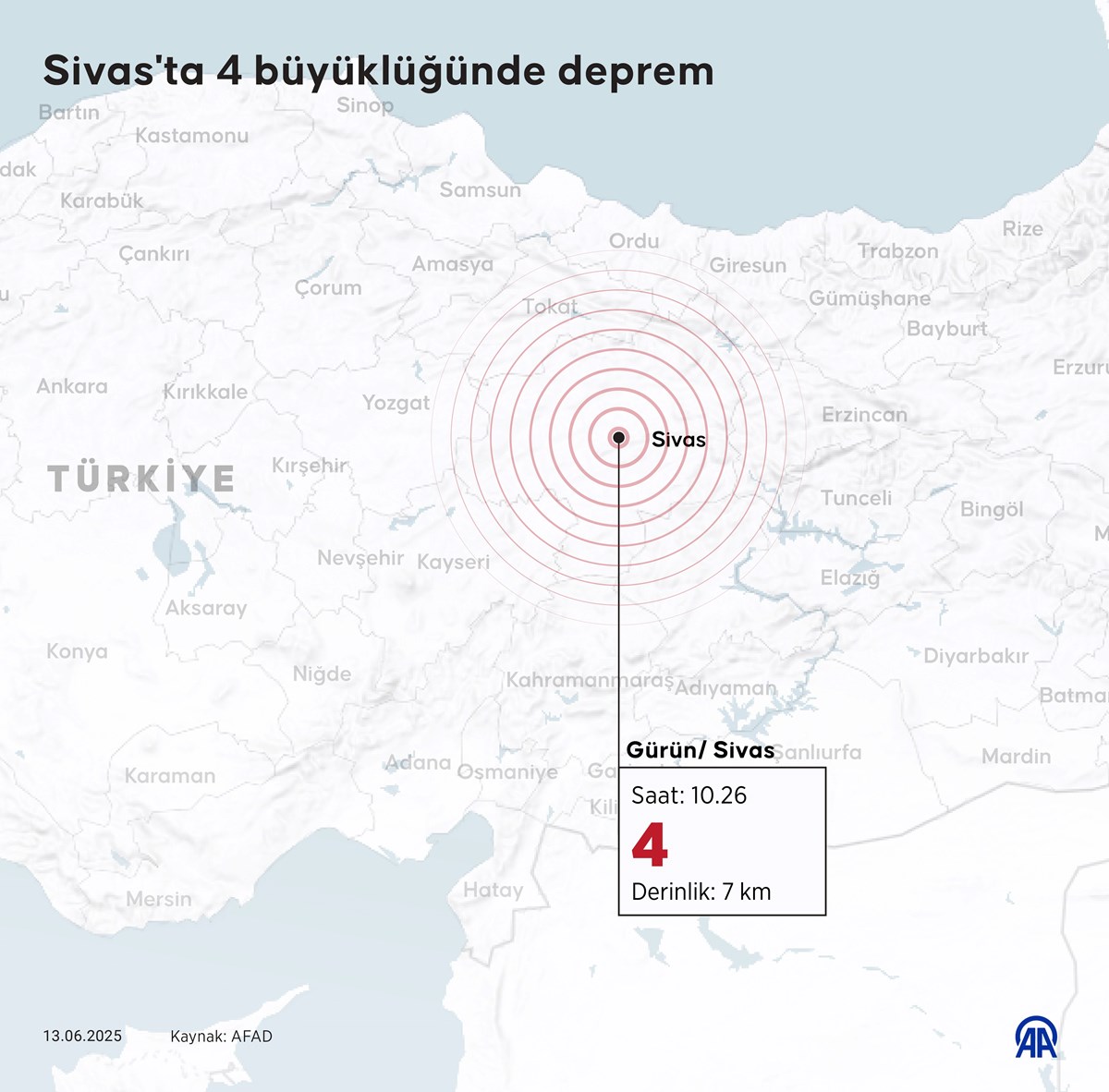 4 büyüklüğündeki depremin merkez üssü Gürün ilçesi