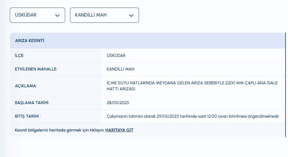 İstanbul'da (Kadıköy, Üsküdar, Zeytinburnu) sular ne vakit gelecek? 74