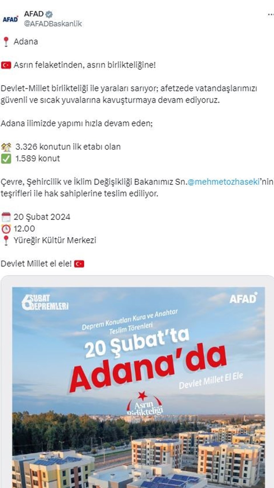 AFAD Adana deprem konutları kura çekimi saat kaçta? Deprem konutlarının hak sahipleri belirleniyor - 1