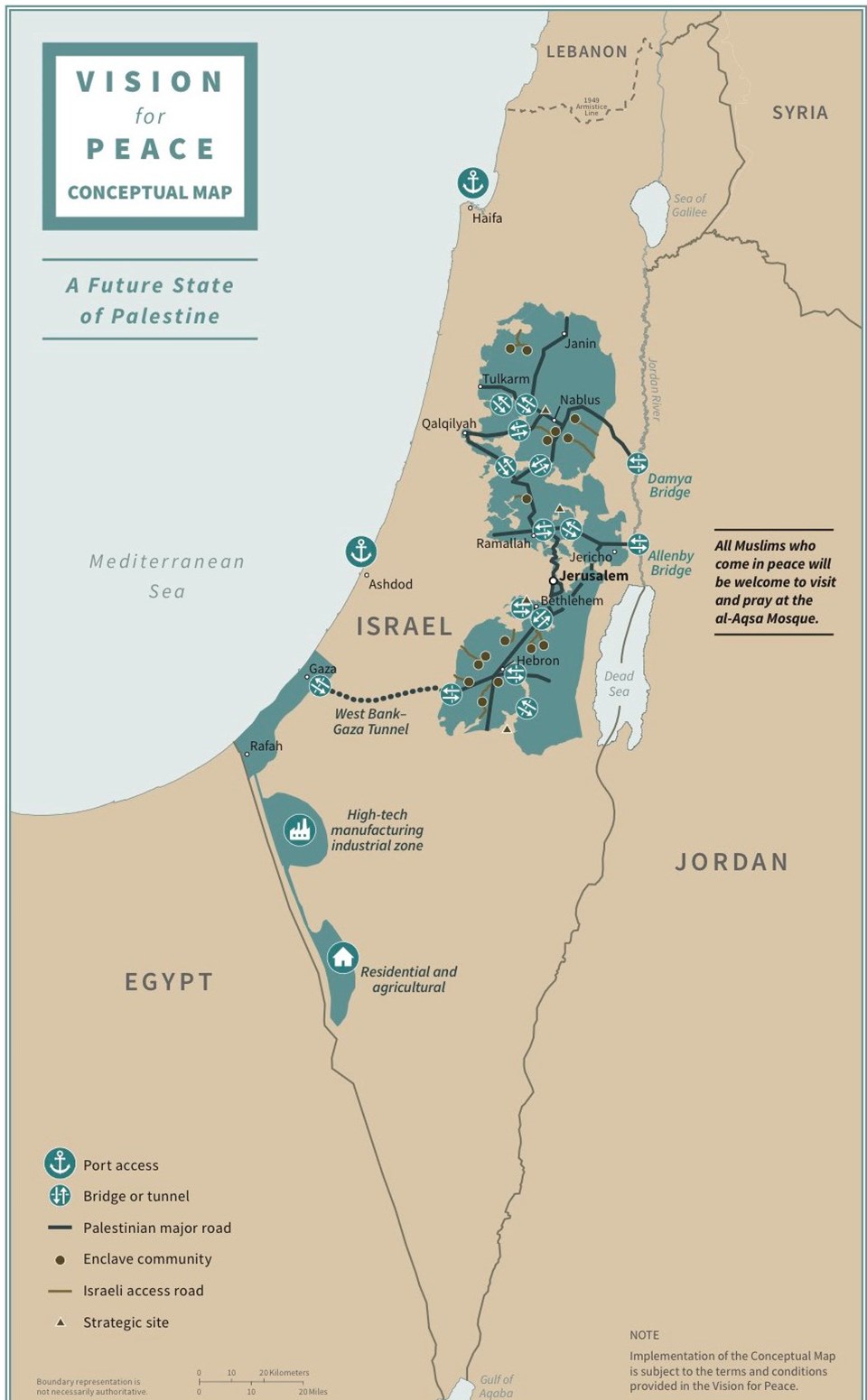 ABD Başkanı Donald Trump, tek taraflı Ortadoğu barış planı kapsamında öngörülen İsrail ve Filistin devletlerinin sınırlarını gösteren bir haritayı paylaştı.