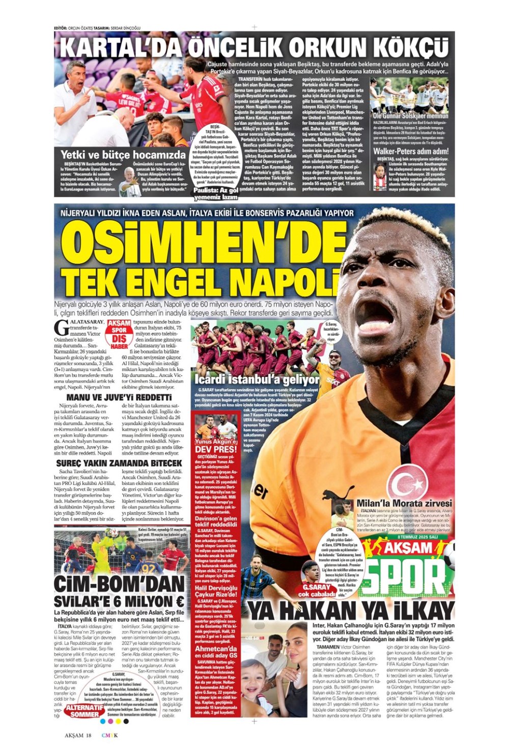 "100 milyon euro paniği" (8 Temmuz 2025 spor manşetleri) - 1