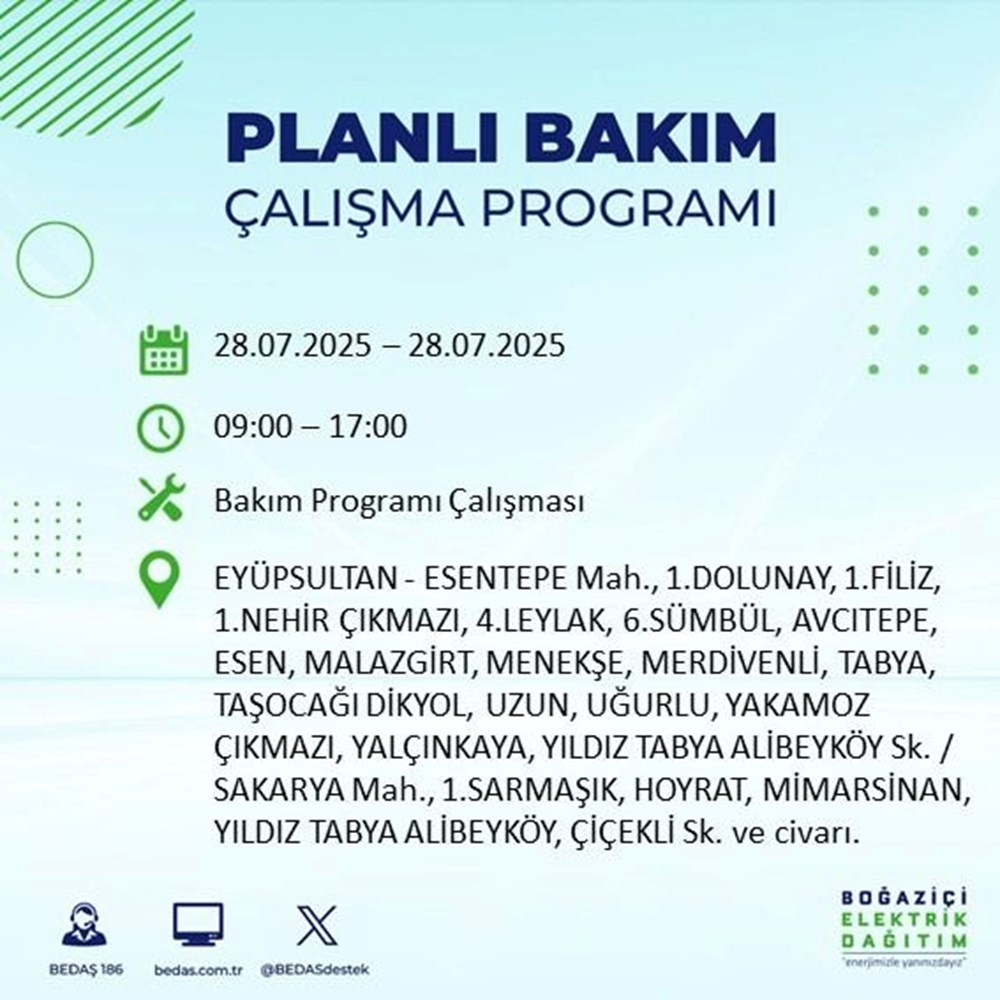 İstanbul'un 21 ilçesinde bugün elektrik kesintisi yaşanacak: Birçok ilçede 8-9 saat sürecek (28 Temmuz elektrik kesintisi listesi) - 42