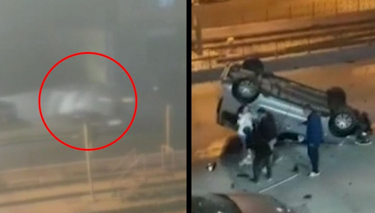 Direğe çarpıp takla attı: Başka aracın üzerine düştü