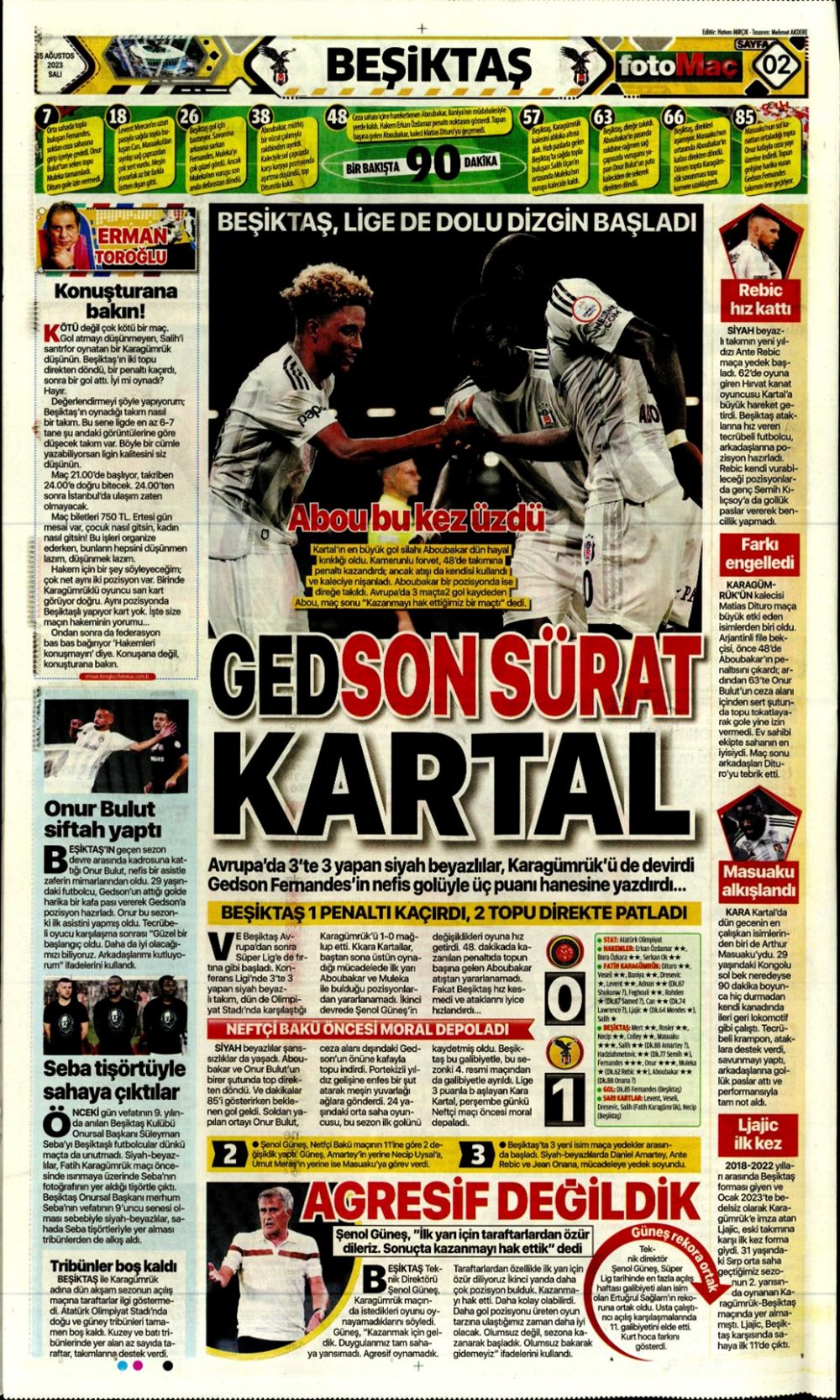 "Aslan'ın tur günü" | 15 Ağustos 2023 spor manşetleri - 7