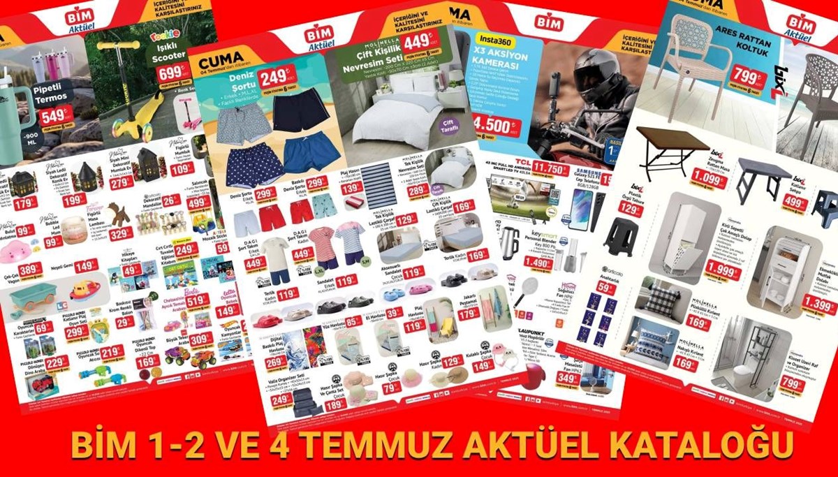 YENİ BİM Aktüel Kataloğu 1-2- 4 Temmuz: Masa takımı, sehpa, aksiyon kamerası, tencere ve termos geliyor