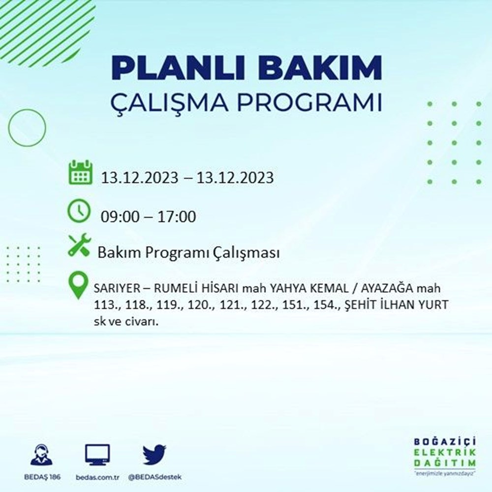 İstanbul'un 20 ilçesinde elektrik kesintisi: Elektrikler ne zaman gelecek? (13 Aralık BEDAŞ kesinti programı) - 29