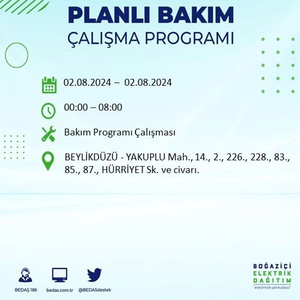 İstanbul'un 22 ilçesinde elektrik kesintisi: Elektrikler ne zaman gelecek? (2 Ağustos BEDAŞ kesinti programı) - 18