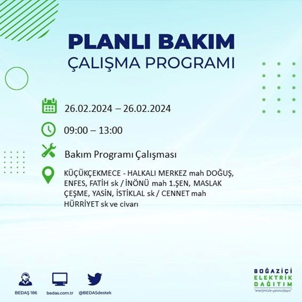 İstanbul'un 19 ilçesinde elektrik kesintisi: Elektrikler ne zaman gelecek? (26 Şubat BEDAŞ kesinti programı) - 47
