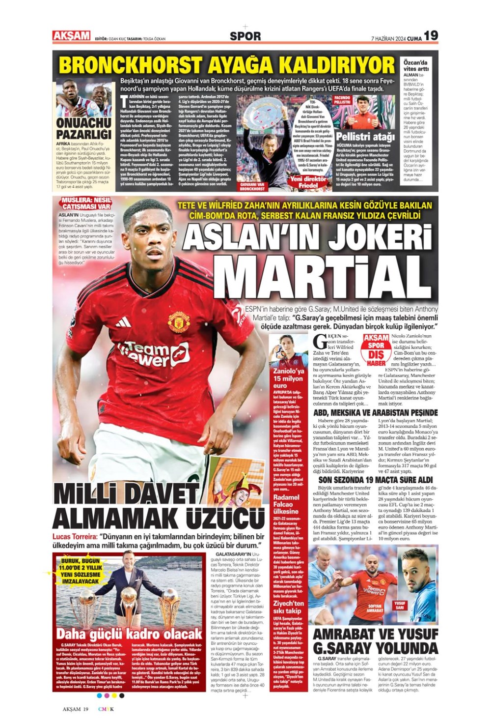 "Aslan'ın jokeri Martial" (7 Haziran 2024 spor manşetleri) - 1