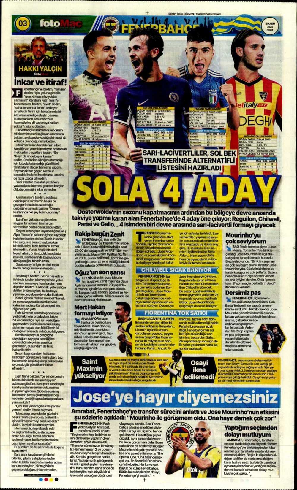 "Fener'e yıldız yağmuru" (15 Kasım 2024 spor manşetleri) - 3