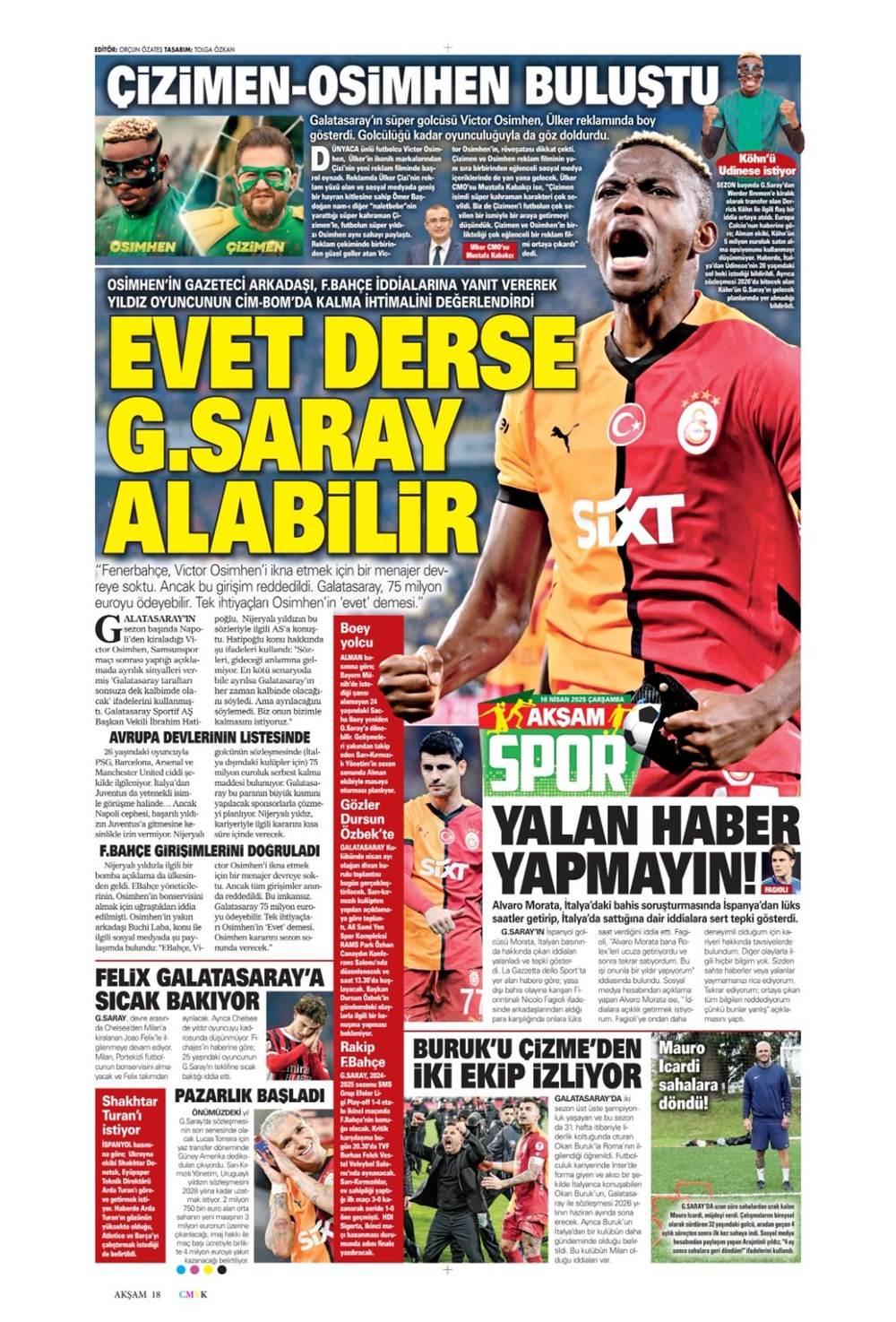 "Kim Min-Jae harekatı" (16 Nisan 2025 spor manşetleri) - 15