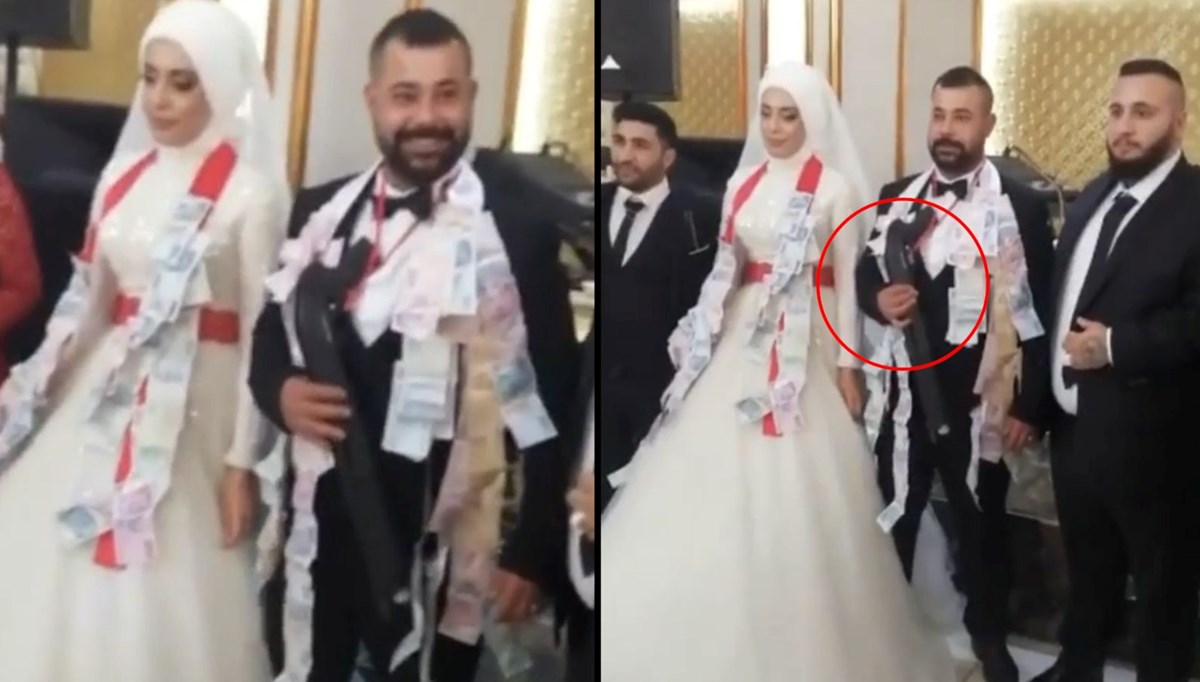 Düğünde damada pompalı tüfek taktılar