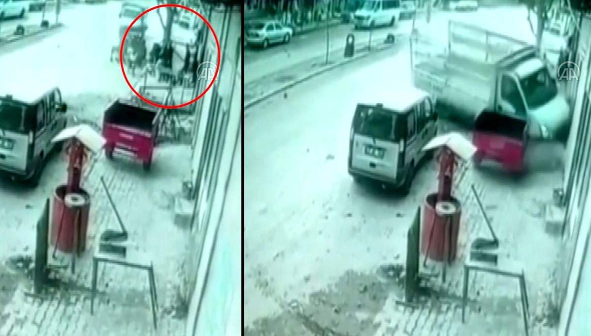 Freni boşalan kamyonet kaldırımdaki vatandaşları teğet geçti