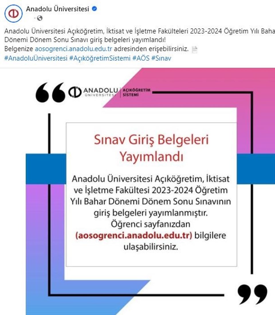 Anadolu Üniversitesi AÖF Bahar Dönemi final sınavı giriş belgeleri yayımlandı! (AÖF sınav yerleri görüntüleme ekranı) - 1