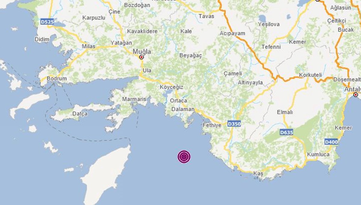 Muğla Seydikemer açıklarında 4,3 büyüklüğünde deprem
