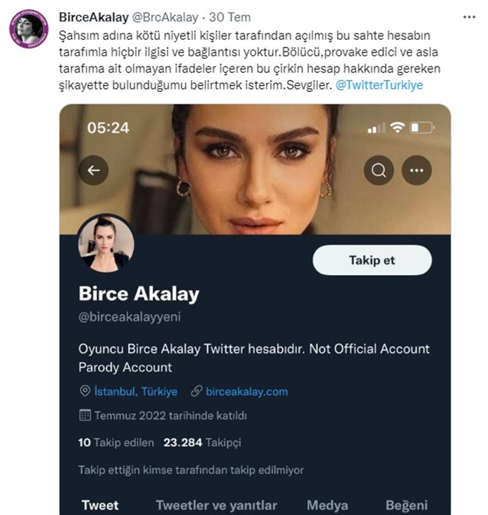 Birce Akalay kendi adına açılan sahte hesapla ilgili şikayette bulundu - 1