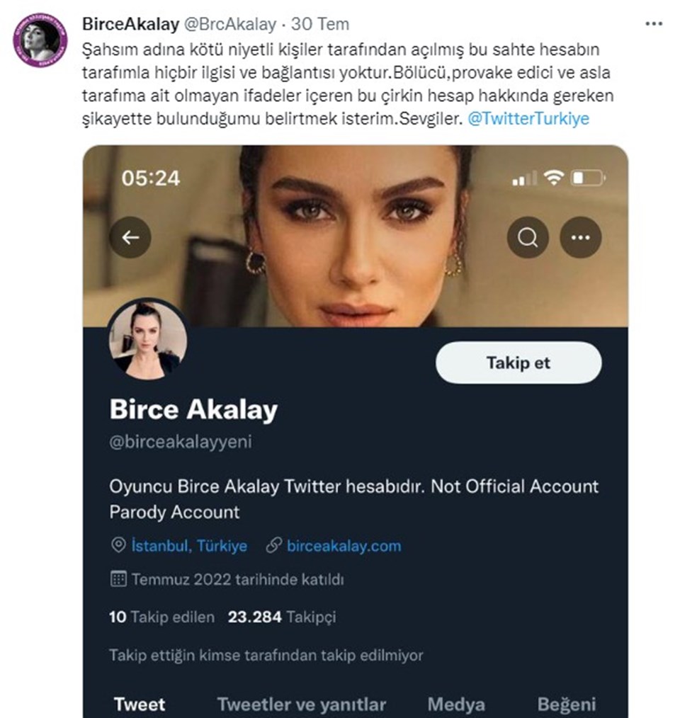 Birce Akalay kendi adına açılan sahte hesapla ilgili şikayette bulundu - 1