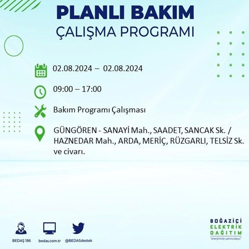 İstanbul'un 22 ilçesinde elektrik kesintisi: Elektrikler ne zaman gelecek? (2 Ağustos BEDAŞ kesinti programı) - 37