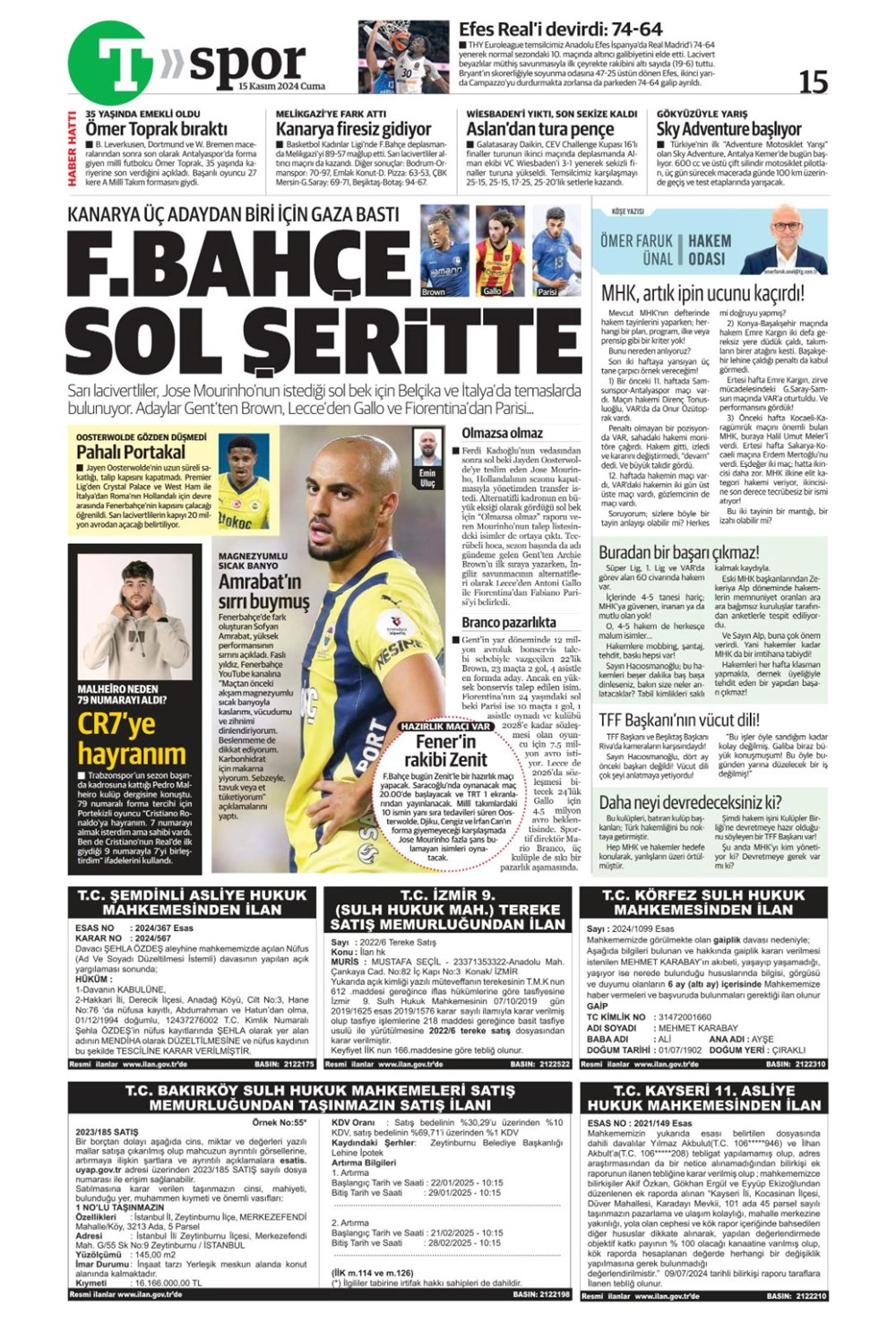 "Fener'e yıldız yağmuru" (15 Kasım 2024 spor manşetleri) - 13