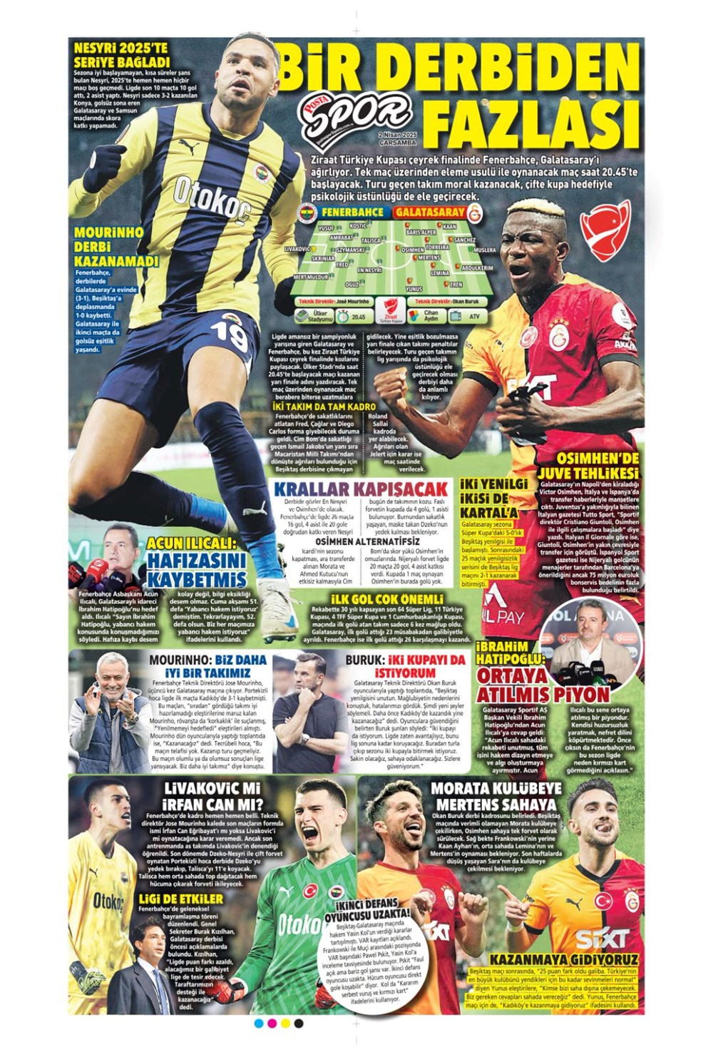 "Derbi bayramı" (2 Nisan 2025 spor manşetleri) - 21