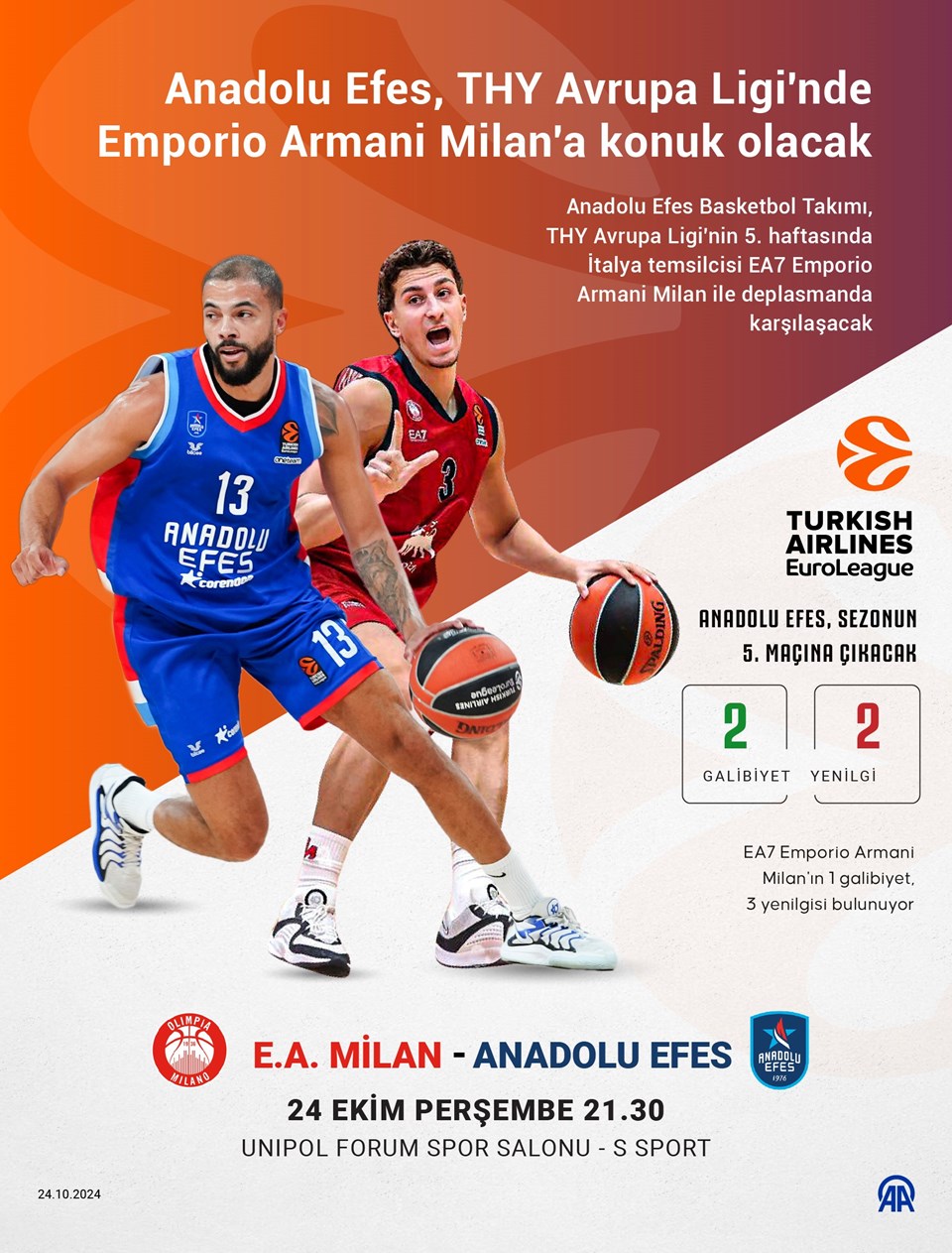 Anadolu Efes, THY Avrupa Ligi'nde Emporio Armani Milan'a konuk olacak - 1