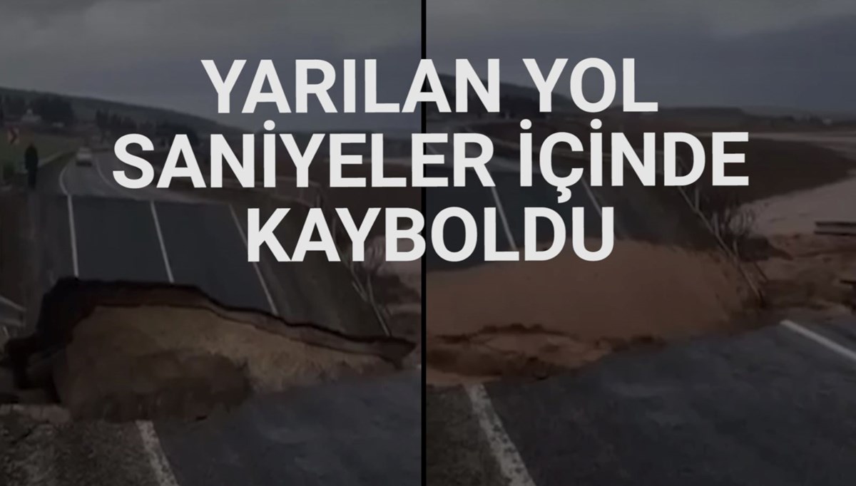 Şanlıurfa'da sele dayanamayan yolun çöktüğü anlar Şanlıurfa'da sele dayanamayan yolun çöktüğü anlar