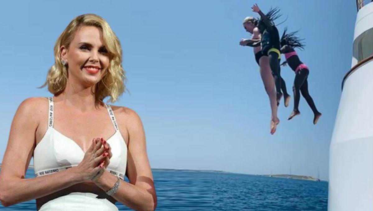 Charlize Theron çocuklarıyla tatilde: Metrelerce yüksekten atladılar