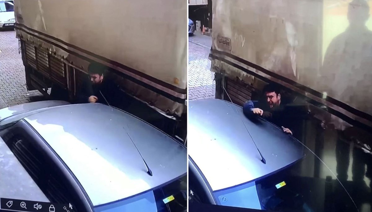 Kağıthane'de kayan kamyoneti durdururken iki araç arasında kaldı Kağıthane'de kayan kamyoneti durdururken iki araç arasında kaldı