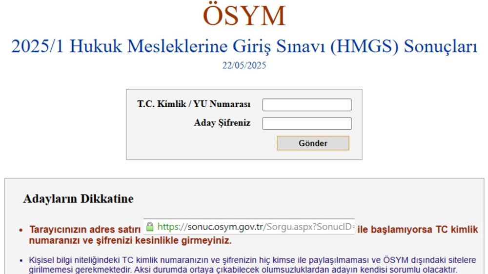 Hukuk Mesleklerine Giriş Sınavı (HMGS) sonuçları sorgulama ekranı: 2025 ÖSYM HMGS sonuçları nasıl sorgulanır? - 1