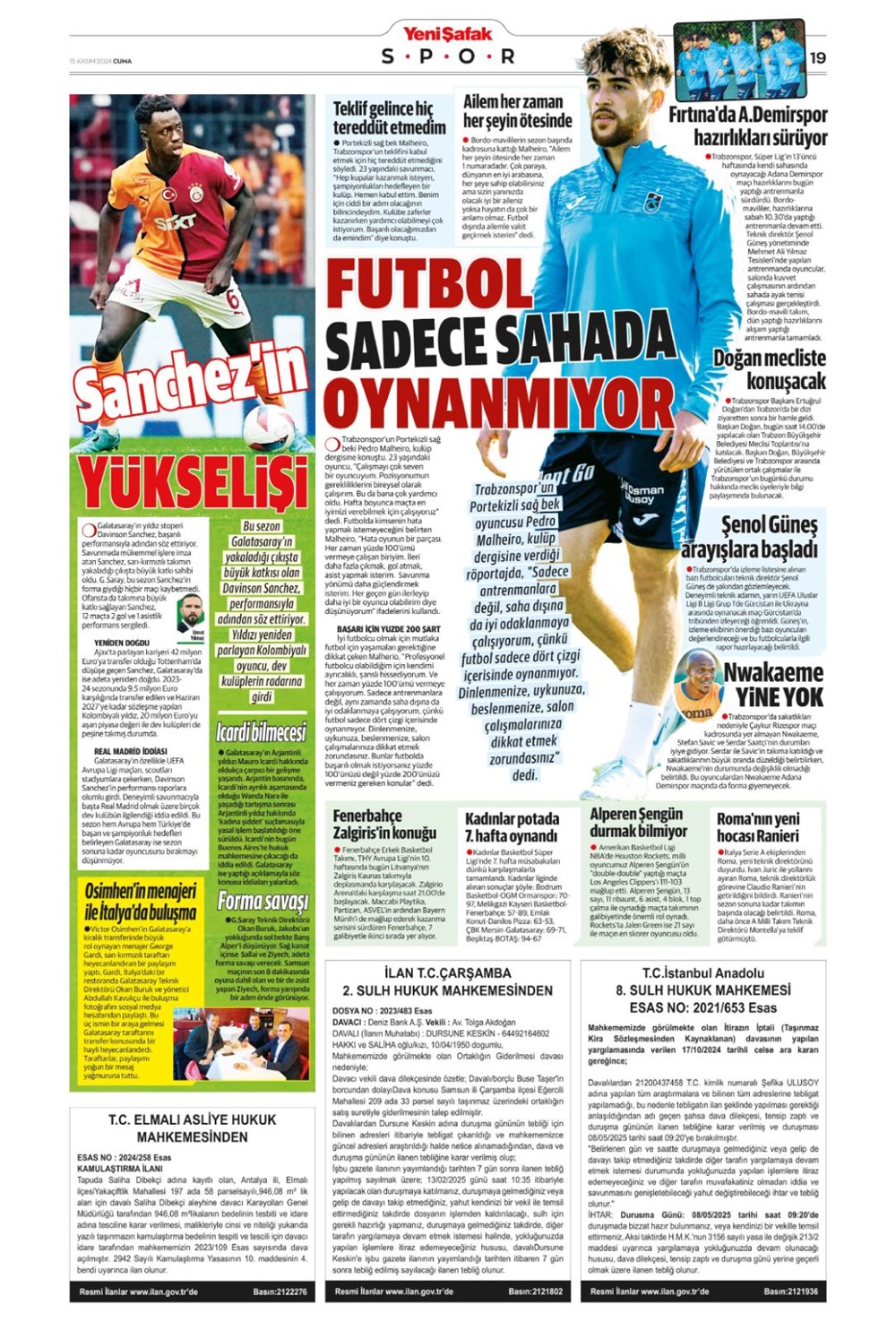 "Fener'e yıldız yağmuru" (15 Kasım 2024 spor manşetleri) - 15