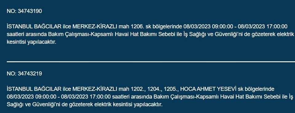İstanbul Avrupa Yakası'nın birçok ilçesinde elektrik kesintisi (Bağcılar, Beşiktaş, Beyoğlu, Esenyurt, Sarıyer...) BEDAŞ elektrik kesintisi programı - 1
