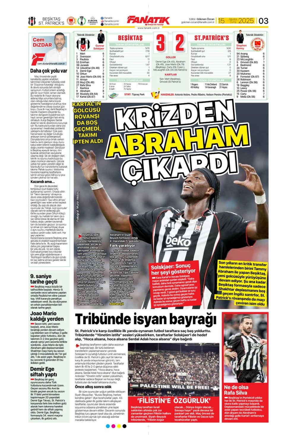 "Kabustan zafere" (15 Ağustos spor manşetleri) - 3