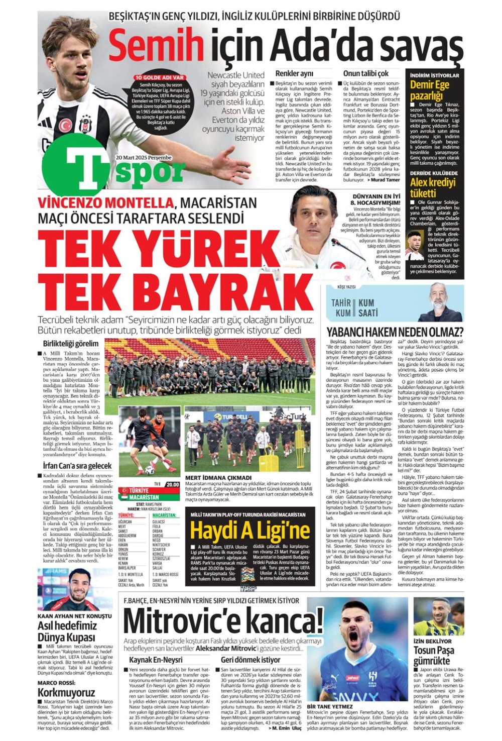 "Milliler avantaj peşinde" (20 Mart 2025 spor manşetleri) - 34