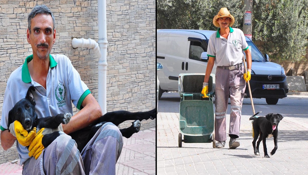Temizlik işçisi ile sokak köpeğinin dostluğu: Yanından ayrılmıyor